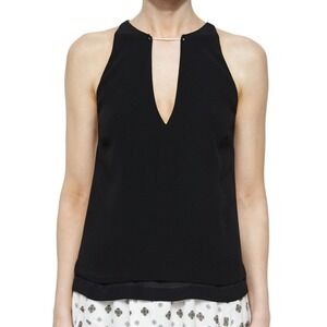 A.L.C. ALC Keaton Black Sleeveless Top V Neck Layered Metal Collar Size 2
